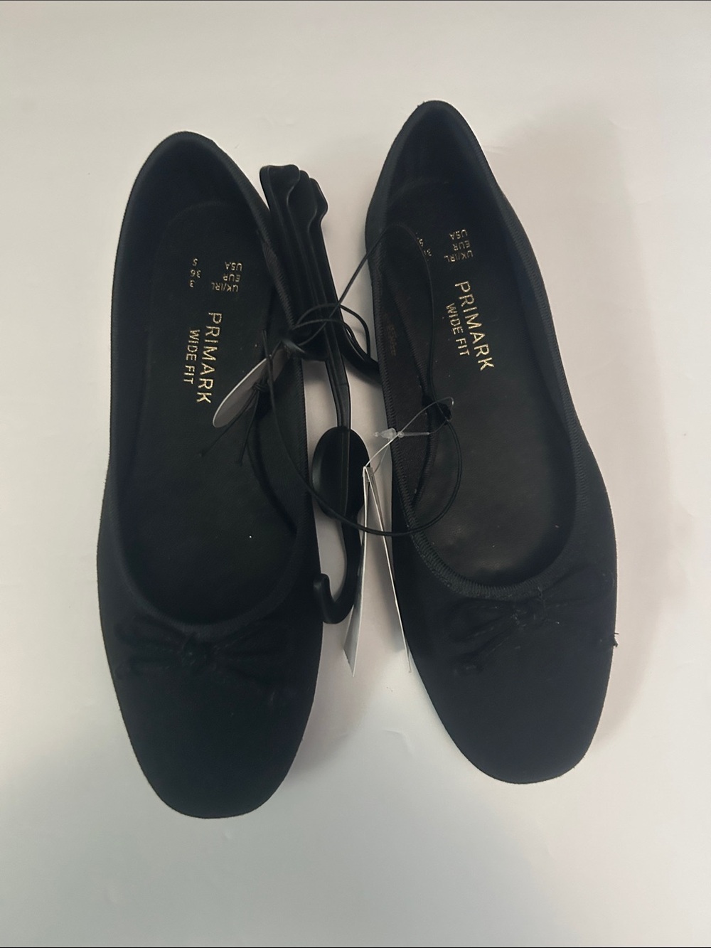 Primark Black Wide-Fit Ballet Pumps with Bow Detail
